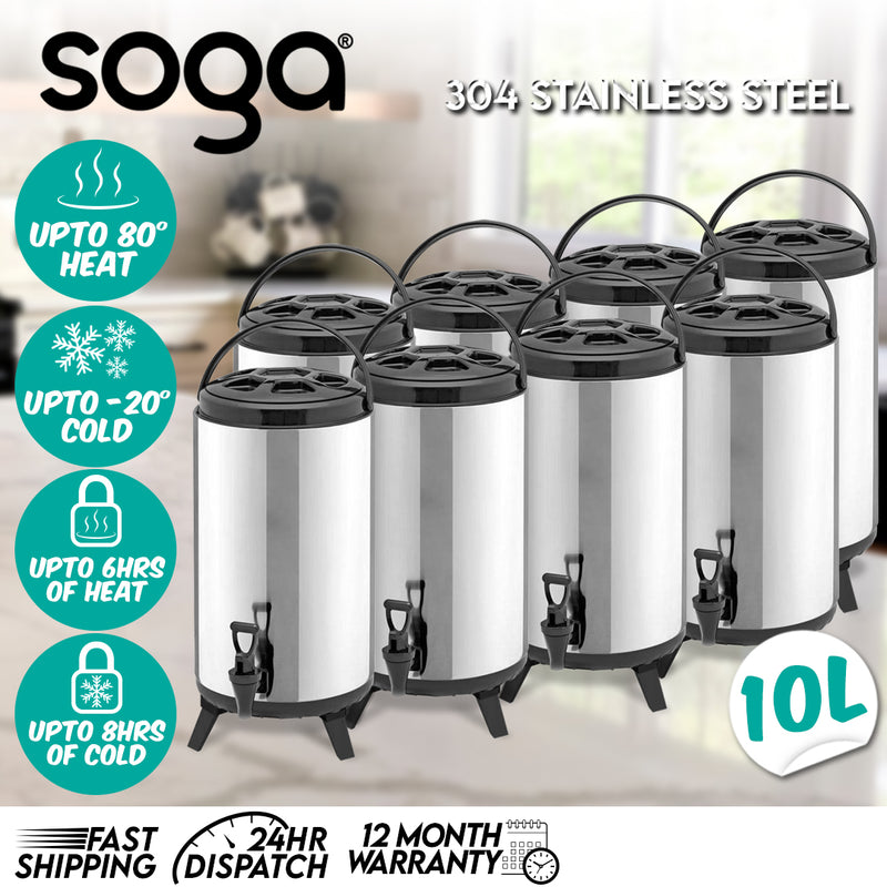 8X 10L Insulated Stainless Steel Beverage Dispenser Hot Cold Spigot