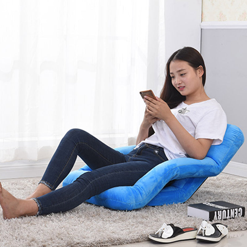 Foldable Flannel Blue Floor Lounge Chair Adjustable Recliner with Armrest