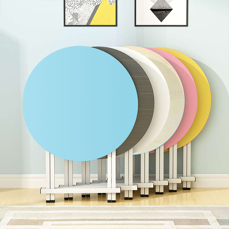 Blue Round Dining Table MDF 60cm Folding Portable Space Saving Home Decor