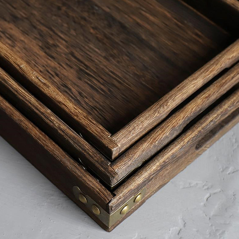 2X Large Walnut Brown Rectangle Tung Wood Serving Tray 40x28cm Eco Friendly