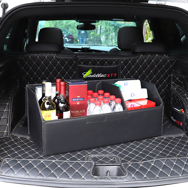 2X Leather Collapsible Car Boot Organizer Box 55x30x30cm 10kg Black
