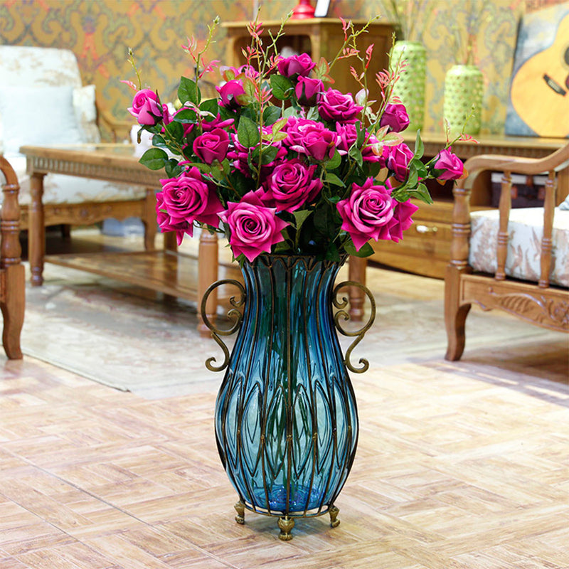12pcs Artificial Silk Rose Bouquet 85cm Real Touch Dark Pink Table Decor