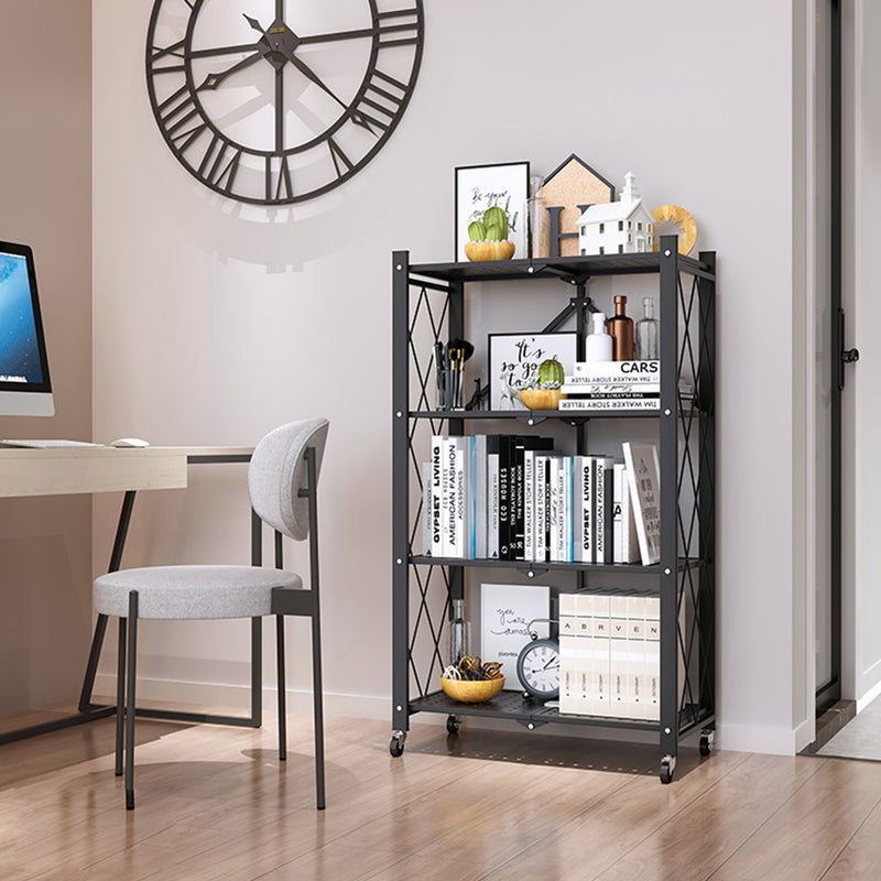 4 Tier Carbon Steel Foldable Kitchen Cart With Wheels Black 71cm X 38cm X 126cm