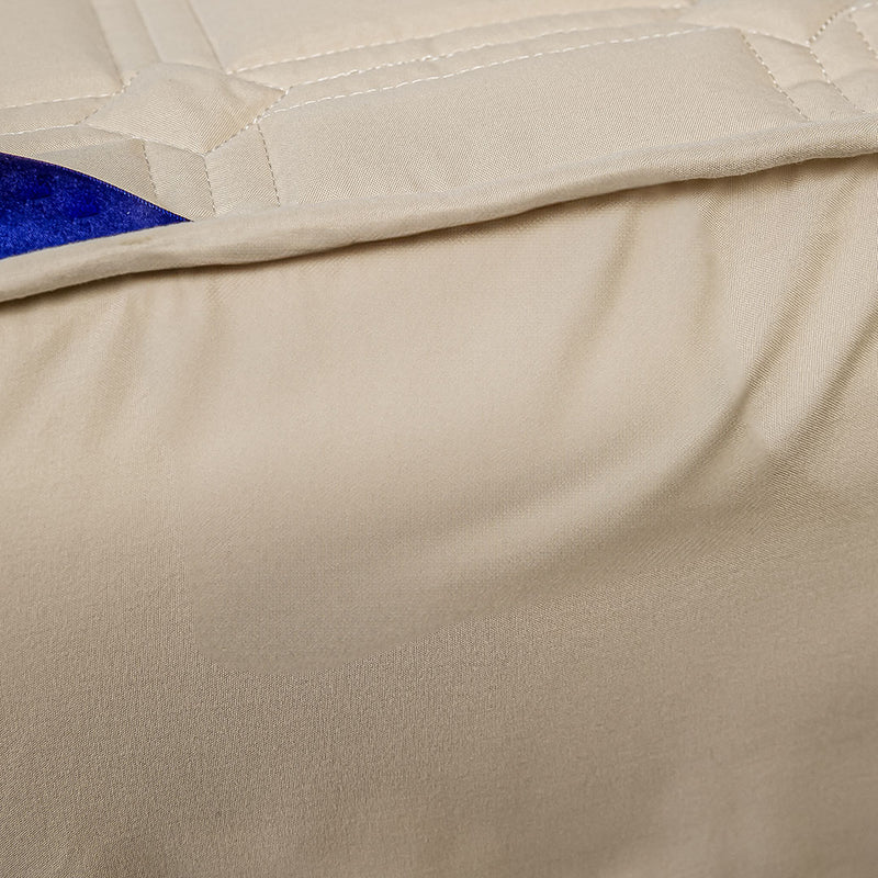 2X Beige Polyester Quilted Stretch Mattress Cover 203x183x40cm 4 Pillow Covers