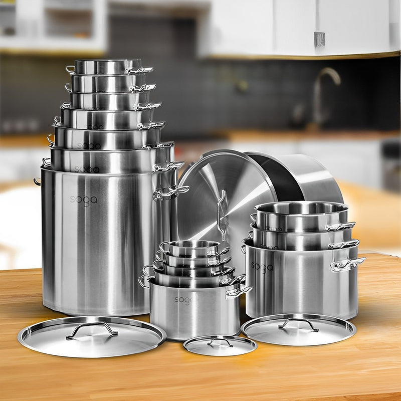 Stock Pot 21L 50L Stainless Steel Thick Bottom Commercial Grade Easy Clean