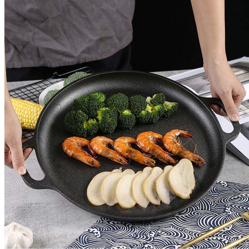Cast Iron 35cm Frying Pan Skillet Round Pre-Seasoned Easy Clean Black