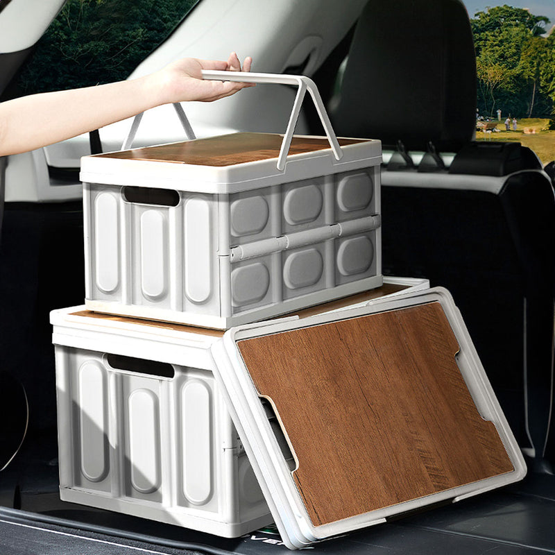 White Foldable 55L Storage Box Crate Stackable Plastic 52.5x35.5cm Home Camping