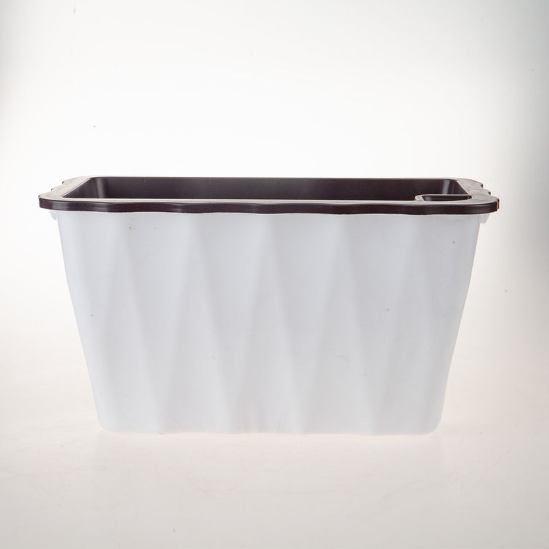 Small 35cm White Rectangular Plastic Planter Pot With Holder And Drainage