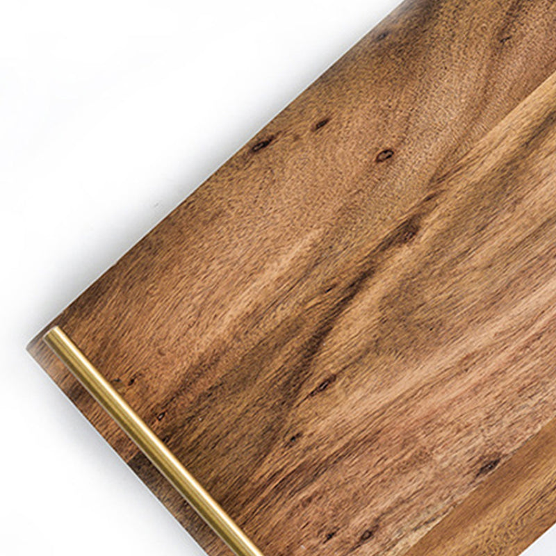 36cm Brown Acacia Wood Rectangle Serving Tray With Iron Handles