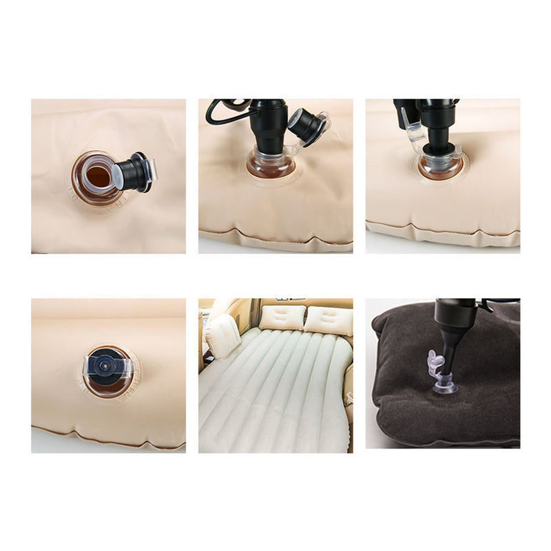 2X Beige Stripe Inflatable Car Mattress Portable Camping Air Bed Travel Kit