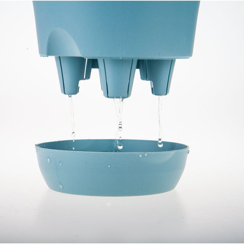 Blue Plastic Self Watering 19.5cm Plant Pot Flower Bonsai Outdoor Decor Set of 2