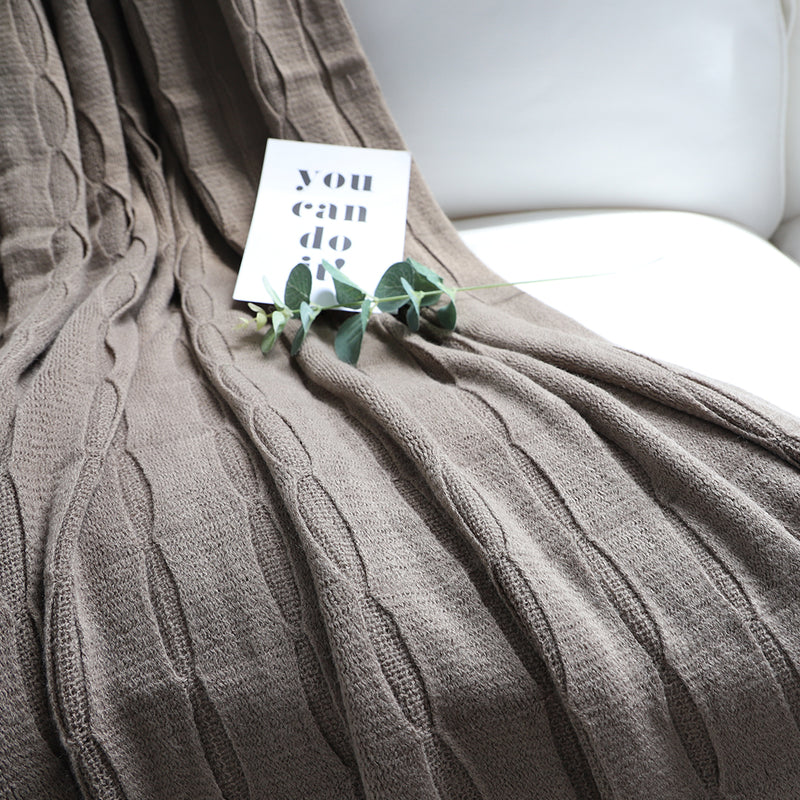 2X Knitted Throw Blanket 100% Acrylic 130x170cm Textured Cube Tassels Coffee