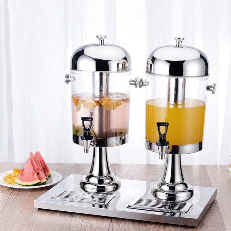 Dual 8L Stainless Steel Beverage Dispenser With Ice Tube Removable Drip Tray