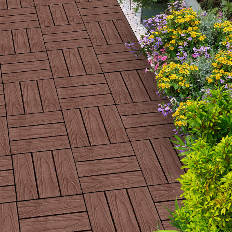 2X 11 pcs Wood Plastic Composite Decking Tiles 30X30X2.2cm Dark Chocolate