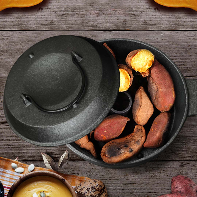 28cm Cast Iron Dutch Oven Pot Lid Pre-Seasoned Non-Stick Multipurpose Cooking
