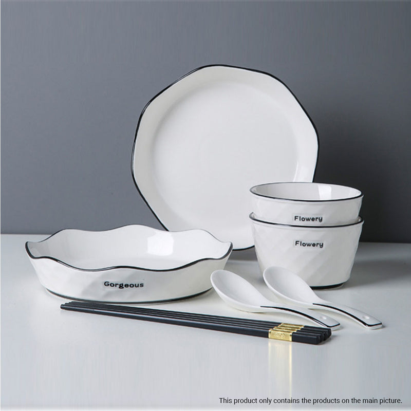 Diamond Pattern Ceramic Dinnerware Bowls Plates Set of 4 8 Inch White