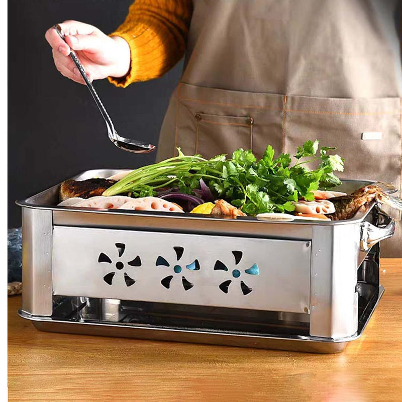 2X 45CM Stainless Steel Chafing Dish BBQ Grill Plate Outdoor Cooking Portable