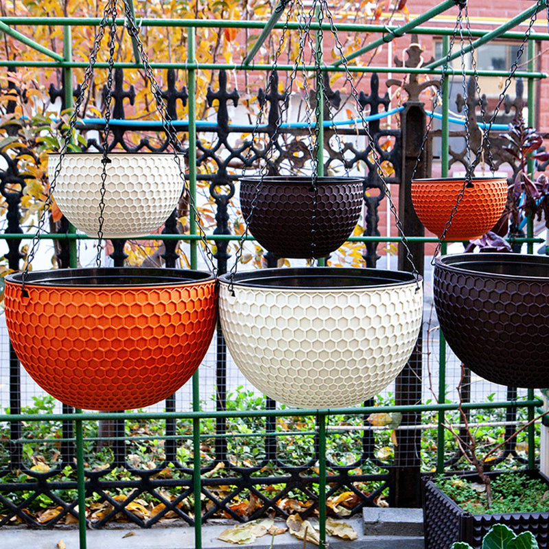 White Medium Hanging Resin Flower Pot Self Watering Outdoor Garden Decor