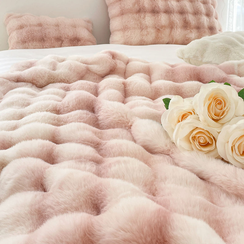 Faux Fur Plush Throw Blanket Polyester 200x230cm Super Soft Light Pink