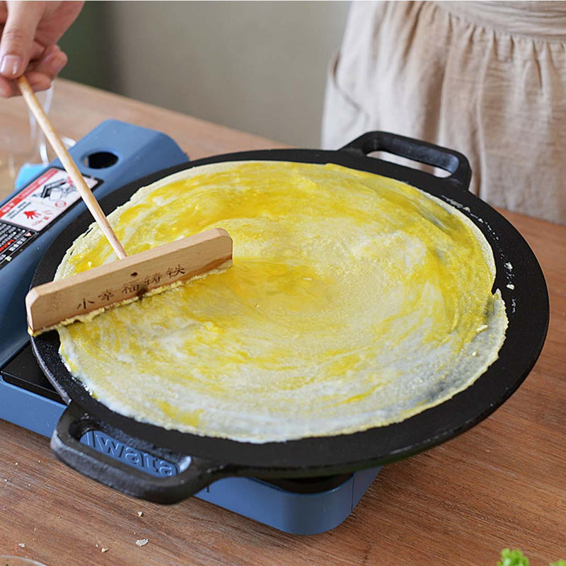Cast Iron Crepe Pan 34cm Pre Seasoned Nonstick Shallow Edges Black