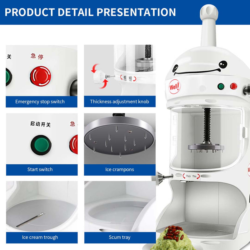 350W Commercial Ice Shaver 90Kgs Per Hour Aluminum Body Stainless Steel Blades
