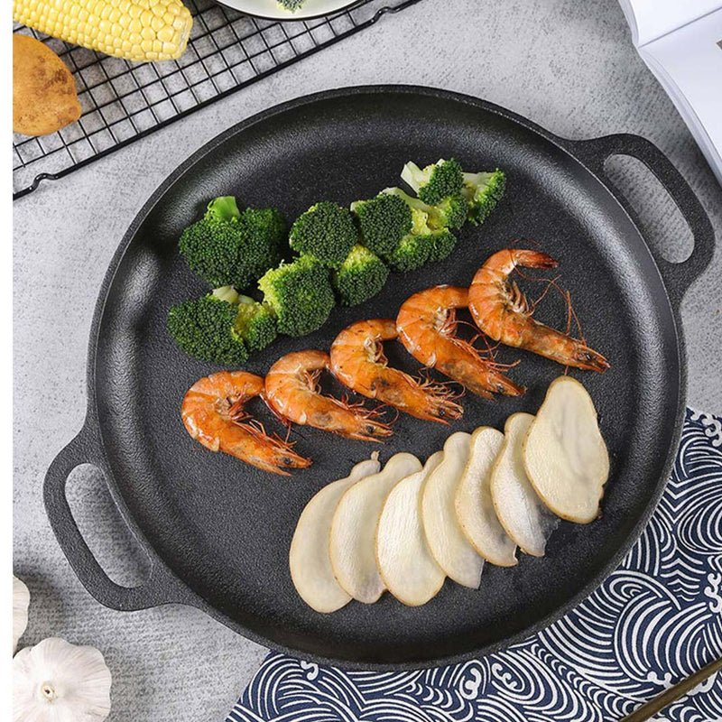 2X Cast Iron 35cm Griddle Pan Pre Seasoned Skillet Black Induction Ready