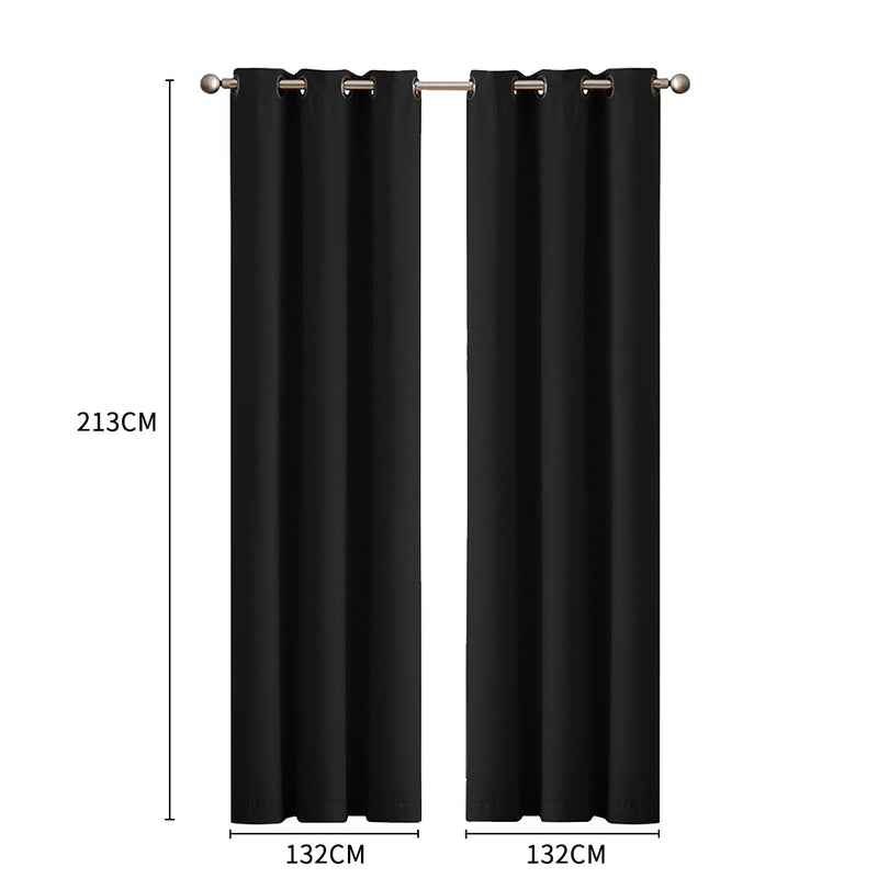 2x Blockout Curtains Panels 3 Layers Black-1954802970721914882