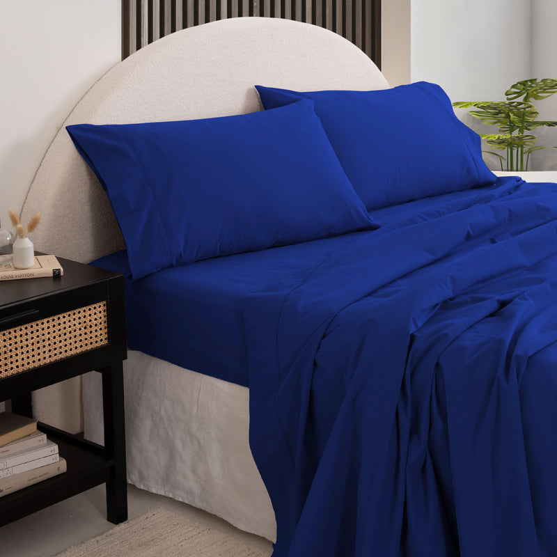 Royal Comfort Vintage Washed 100 % Cotton Sheet Set Single - Royal Blue-1951134886819663872
