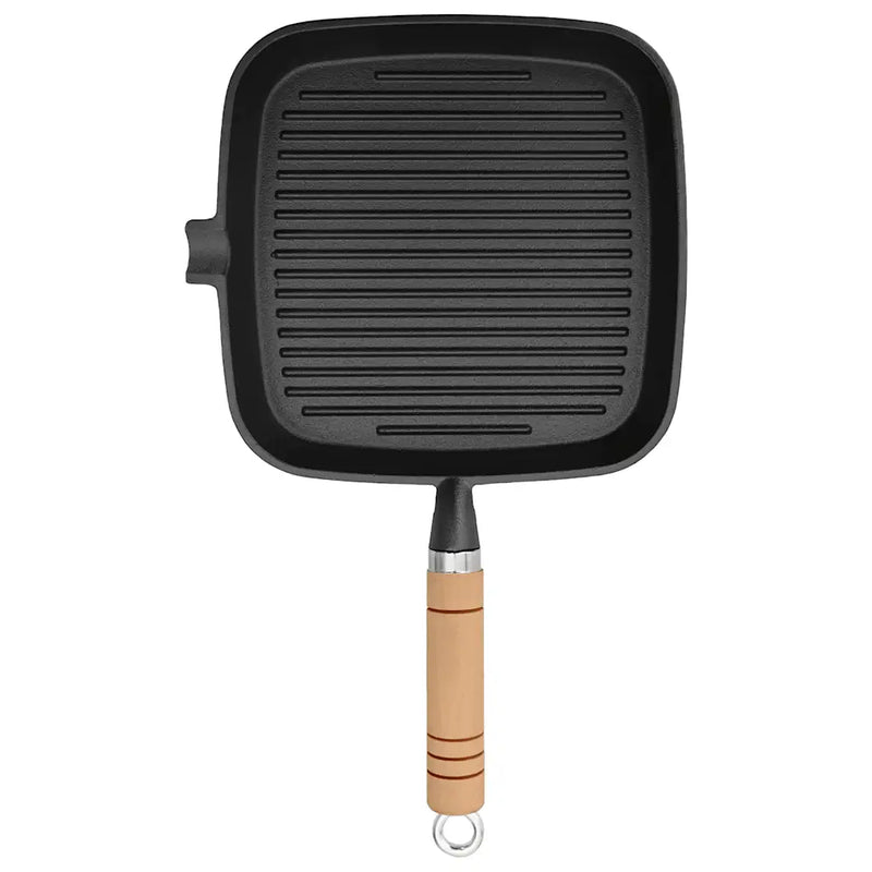 Grill Pan with Wooden Handle Cast Iron 20x20 cm