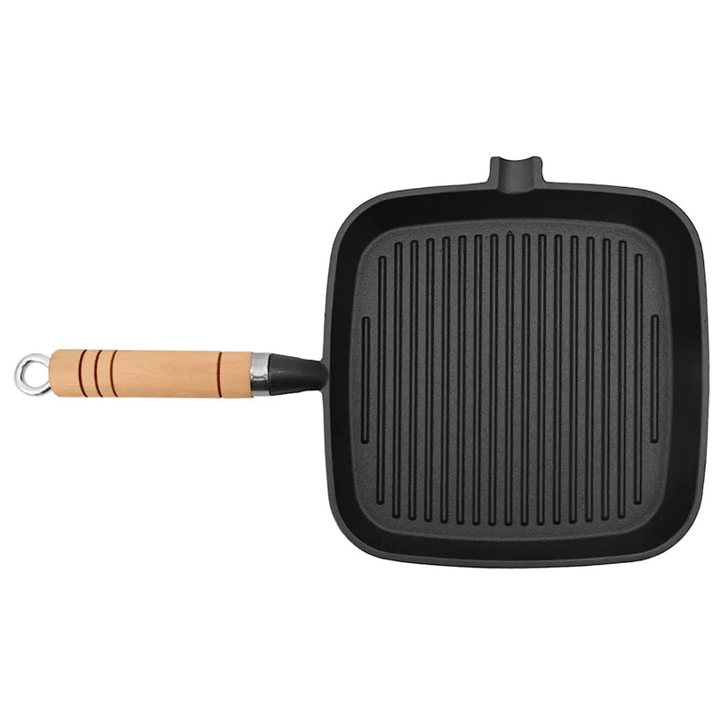 Grill Pan with Wooden Handle Cast Iron 20x20 cm