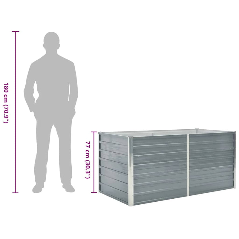 vidaXL Raised Garden Bed 160x80x77 cm Galvanised Steel Grey