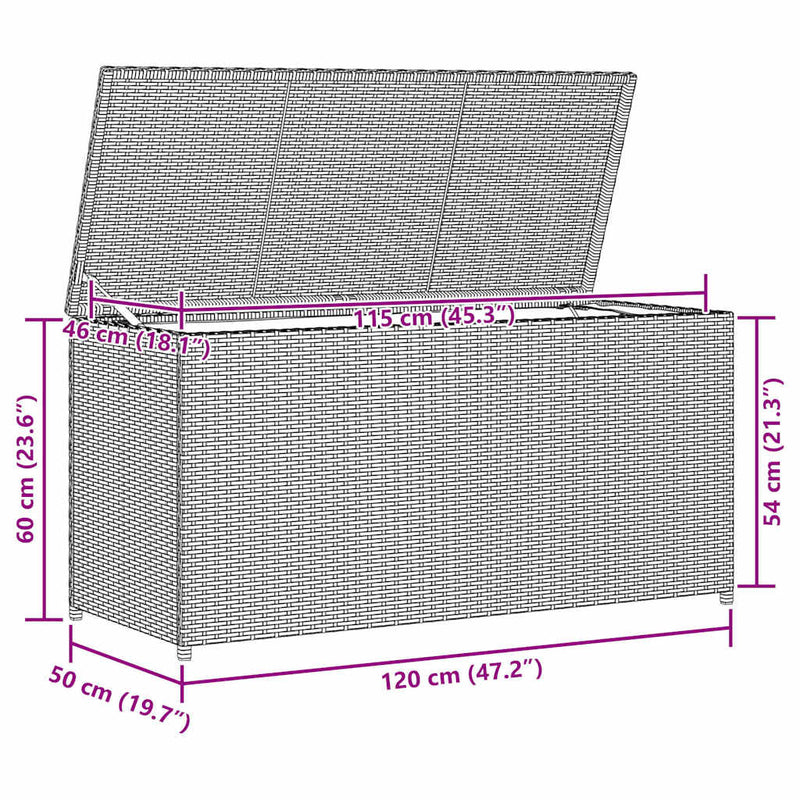 vidaXL Garden Storage Box Black 120x50x60 cm Poly Rattan