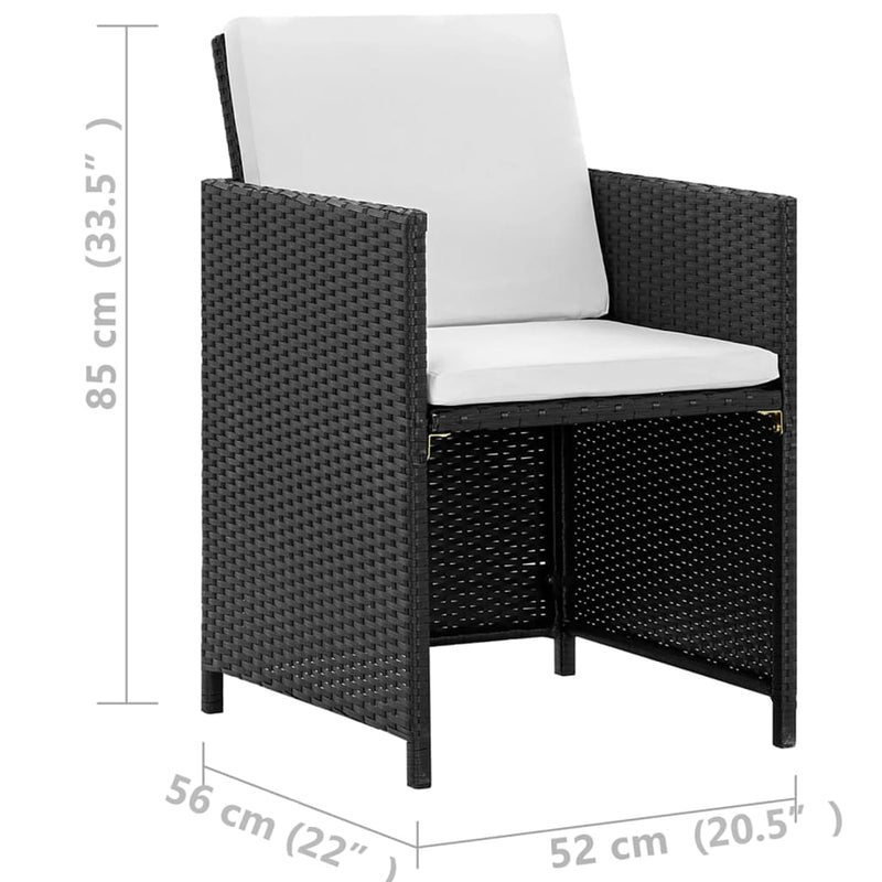 vidaXL 13 Piece Outdoor Dining Set with Cushions Poly Rattan Black