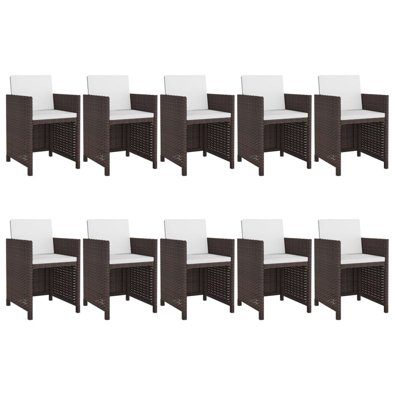 vidaXL 11 Piece Outdoor Dining Set with Cushions Poly Rattan Brown
