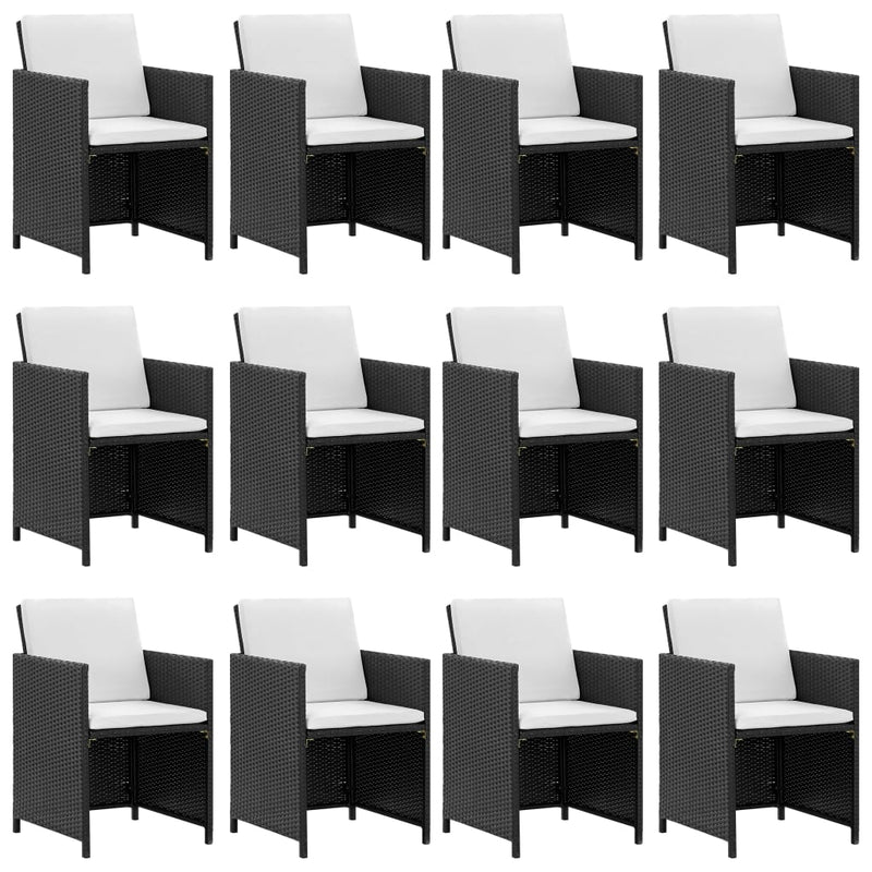 vidaXL 13 Piece Outdoor Dining Set with Cushions Poly Rattan Black