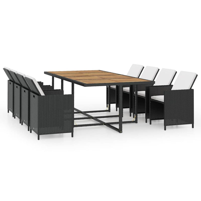 vidaXL 13 Piece Outdoor Dining Set with Cushions Poly Rattan Black
