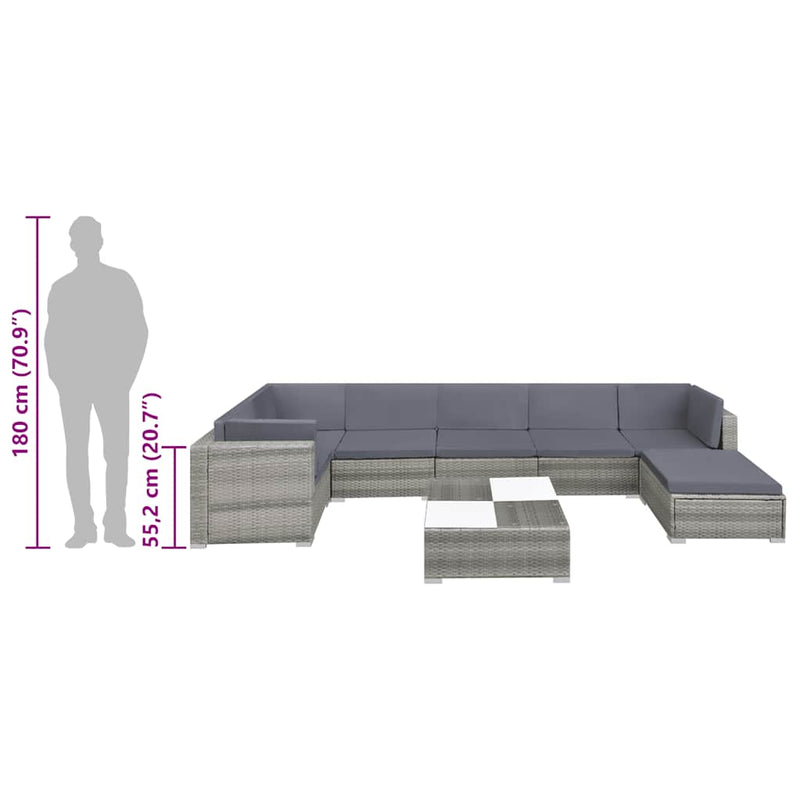 vidaXL 8 Piece Garden Lounge Set with Cushions Poly Rattan Grey