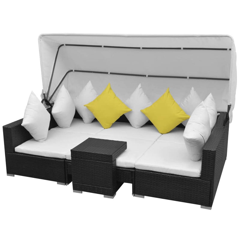 vidaXL 7 Piece Garden Lounge Set with Canopy Poly Rattan Black