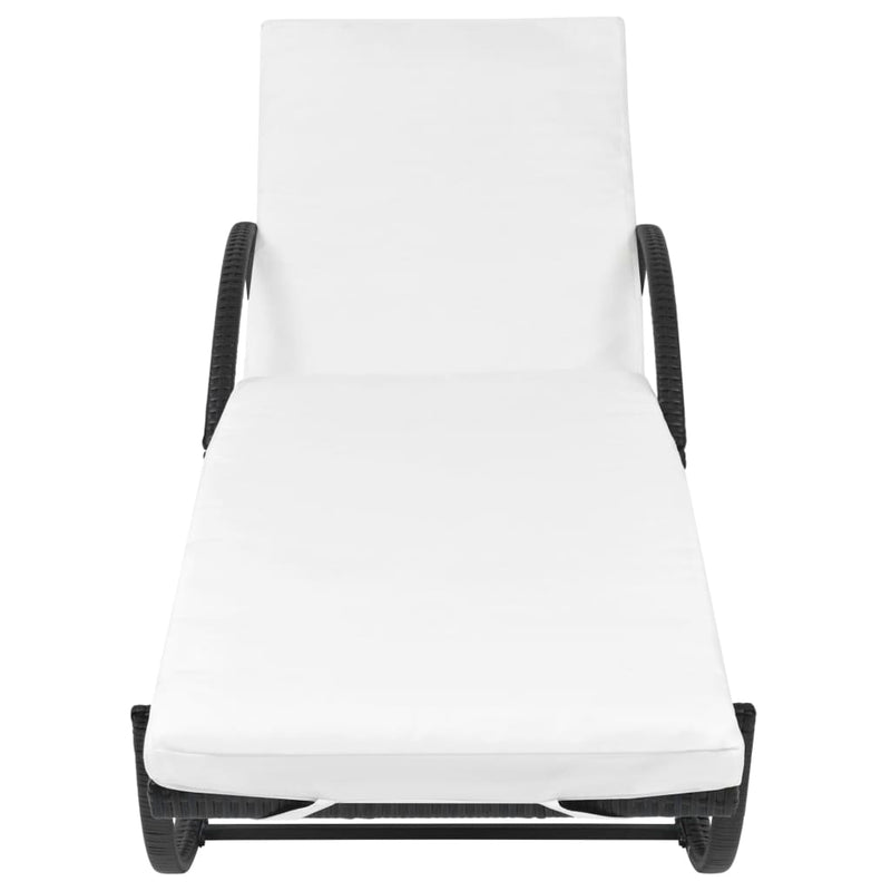 vidaXL Sun Lounger with Cushion & Table Poly Rattan Black