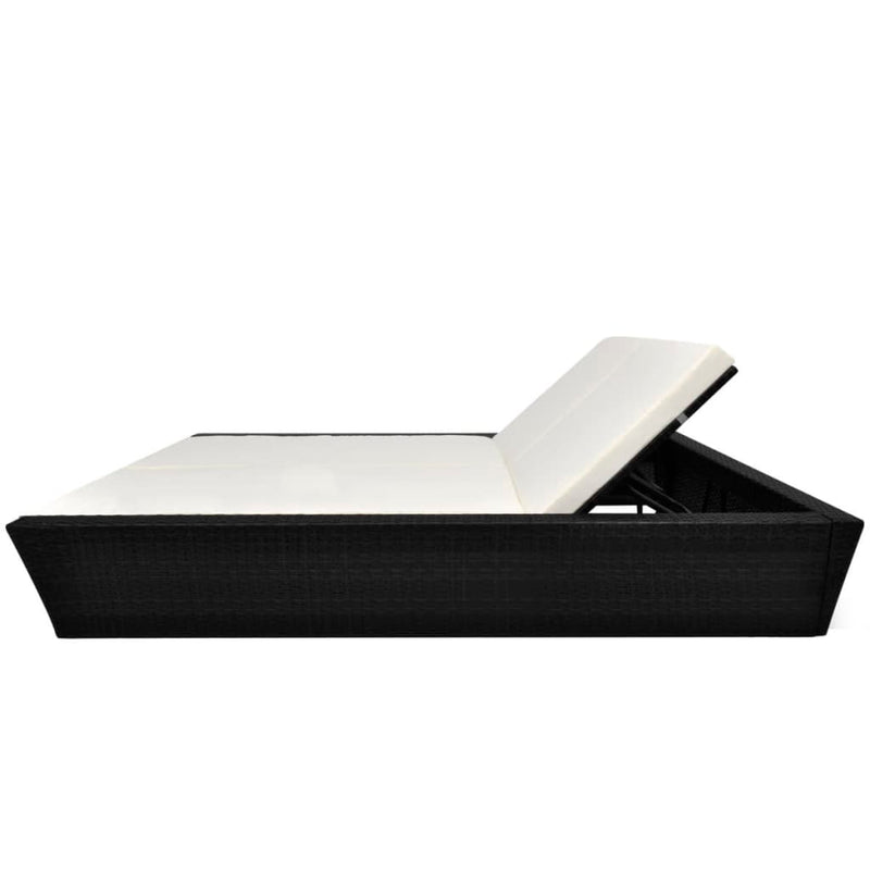 vidaXL Outdoor Lounge Bed with Cushion Poly Rattan Black