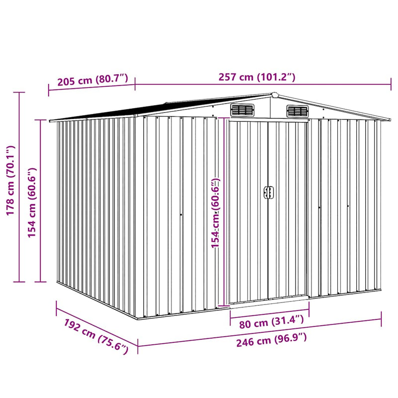 vidaXL Garden Storage Shed Green Metal 257x205x178 cm