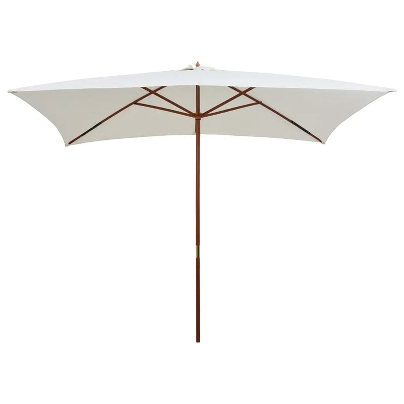 Garden Parasol 200x300 cm Wooden Pole Cream White
