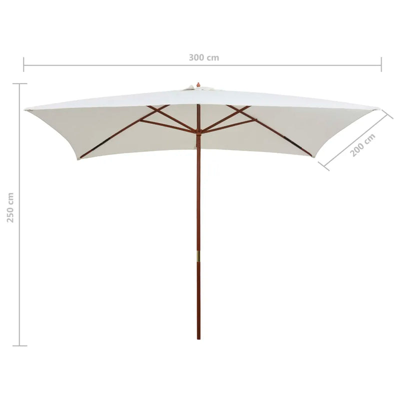 Garden Parasol 200x300 cm Wooden Pole Cream White
