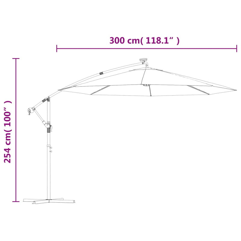 vidaXL Hanging Garden Parasol with LED Lighting 300 cm Sand Metal Pole