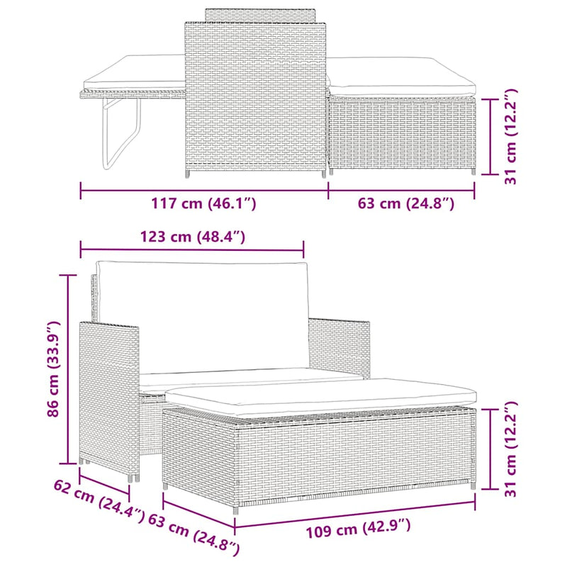 vidaXL Garden Sofa Poly Rattan Brown