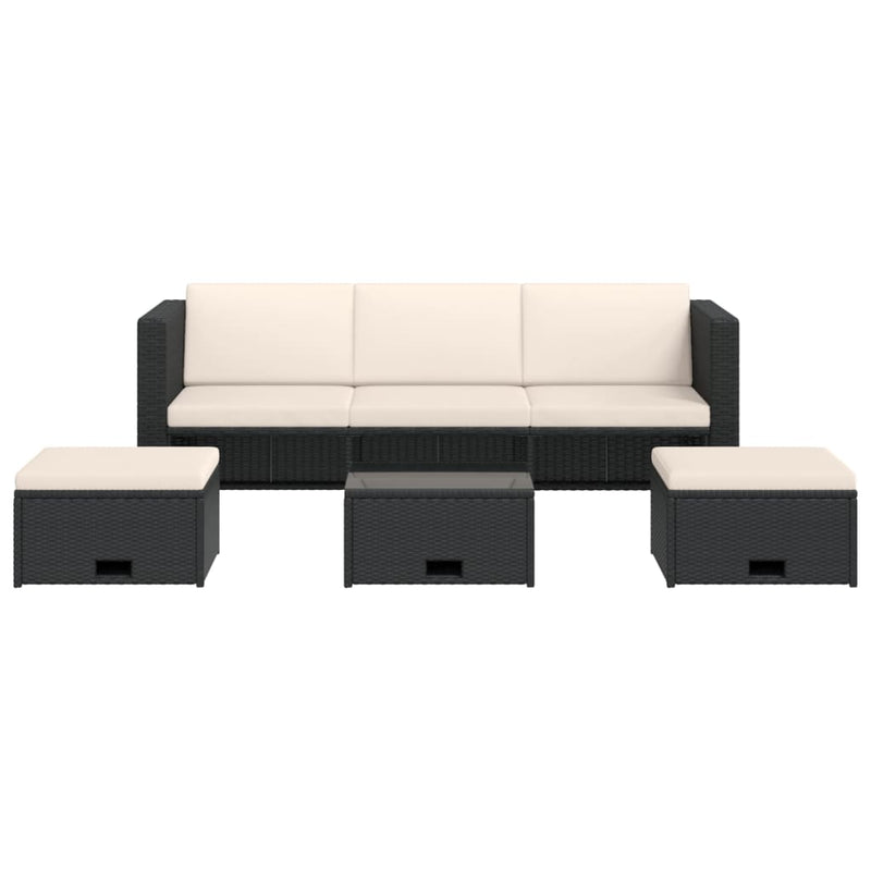vidaXL 4 Piece Garden Lounge Set with Cushions Poly Rattan Black
