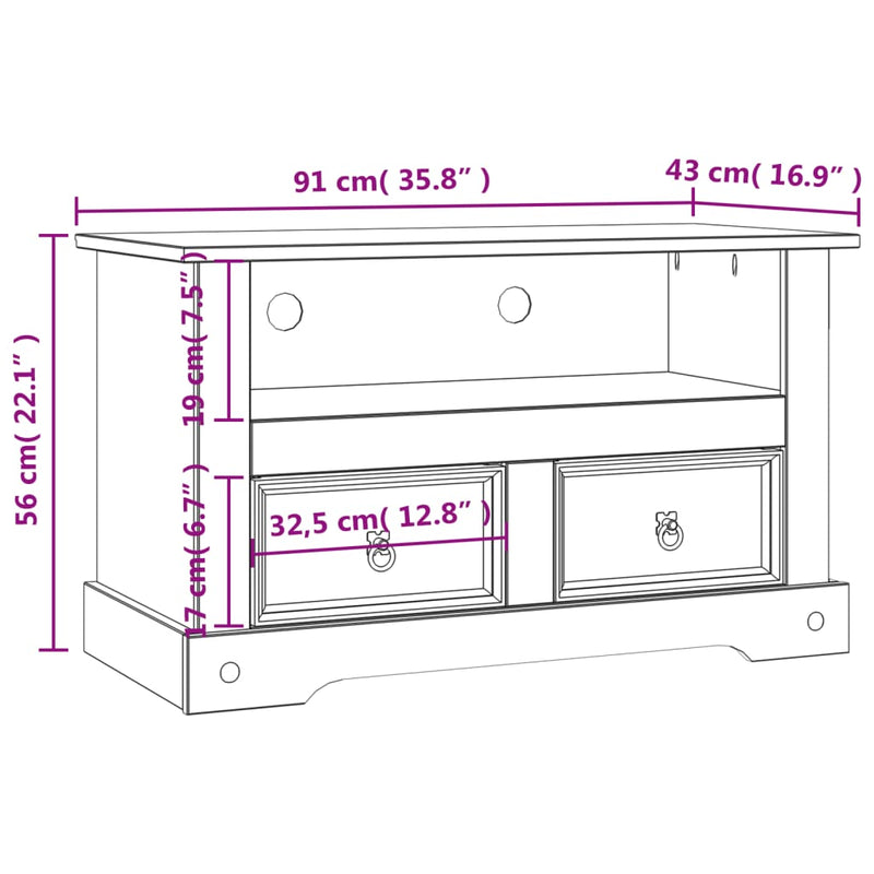 vidaXL TV Cabinet Mexican Pine Corona Range 91x43x56 cm