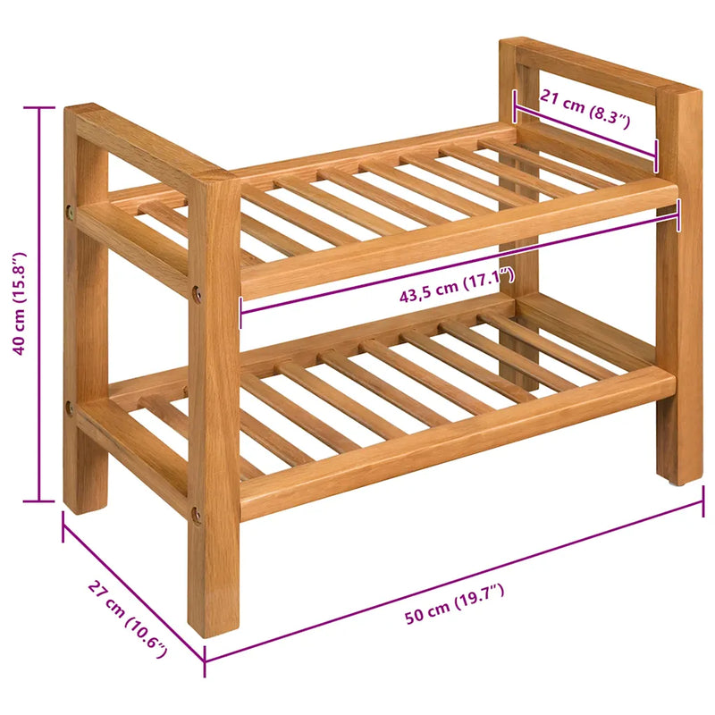 Shoe Rack with 2 Shelves 50x27x40 cm Solid Oak Wood
