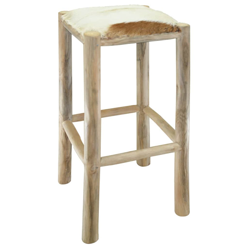 vidaXL Bar Stool Goatskin Leather and Solid Teak Wood