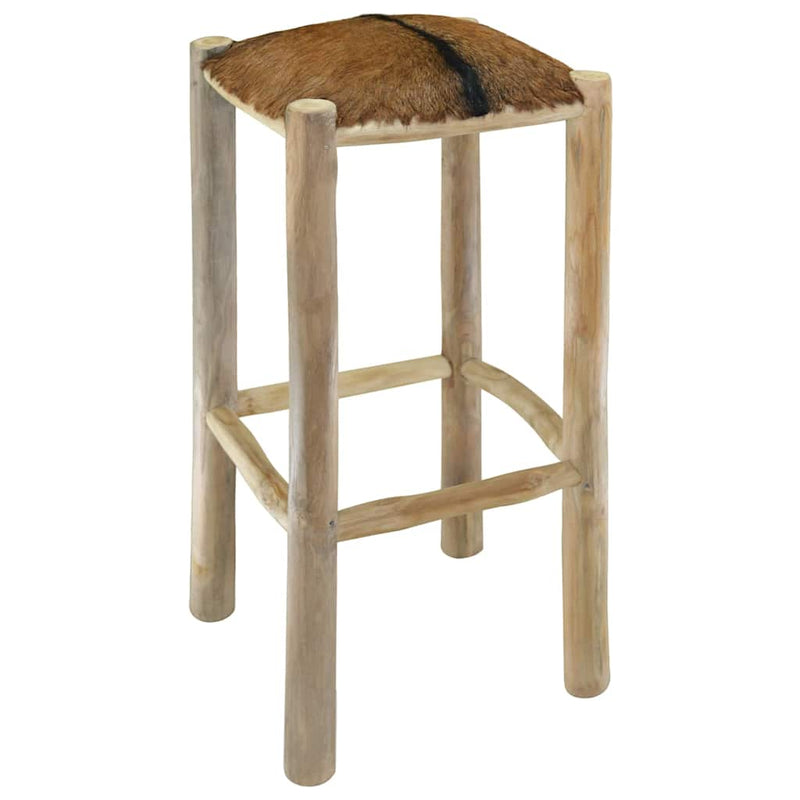 vidaXL Bar Stool Goatskin Leather and Solid Teak Wood